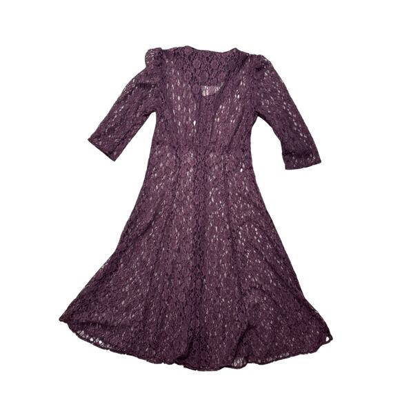 Vintage 80s Victorian Lace Button Up Purple Dress Size 11 Womens Gothic Sheer - Picture 5 of 11